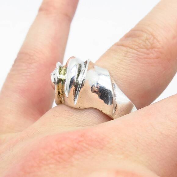 925 Sterling Silver Vintage Pejois Beverly Hills Ribbed Ring Size 8.25 - Picture 2 of 9